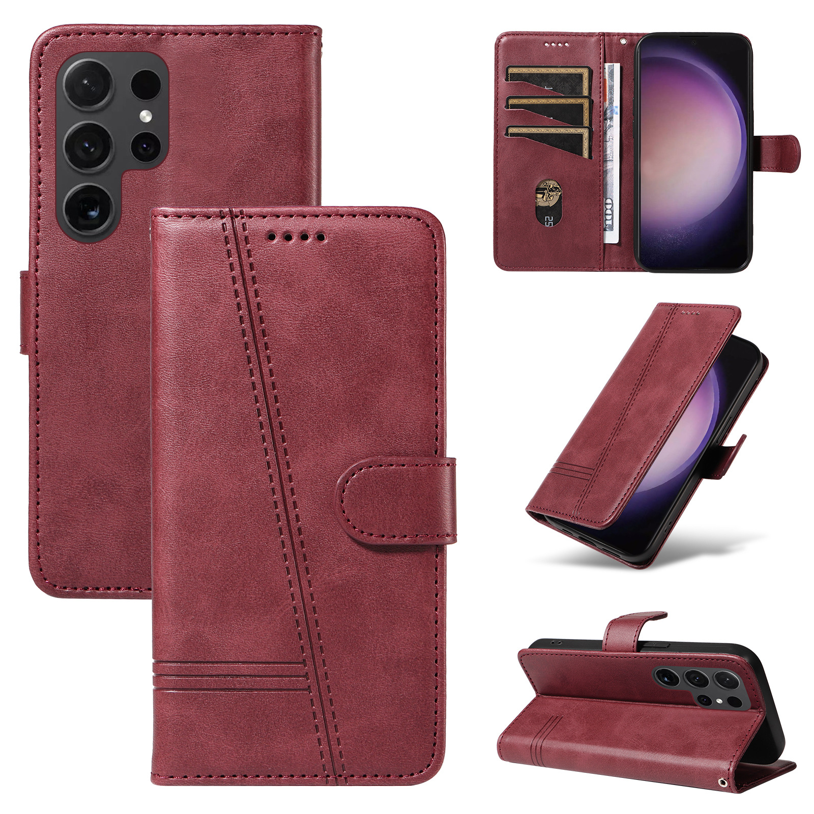 适用MOTO G85 G84 G34纯色压线小牛纹翻盖皮套G54亚马逊防摔后壳