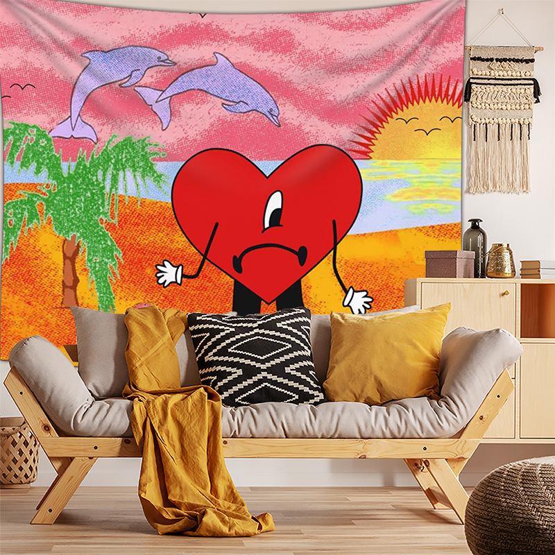 Polyester Material Fashion Heart Shape Polyester Tapestry