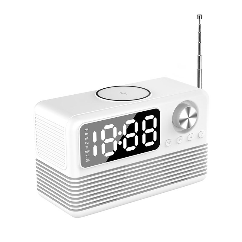 Altavoz Bluetooth Reloj de carga inalámbrica de 15 vatios Audio LED Nuevos suministros para hoteles Carga inalámbrica retro Audio Bluetooth