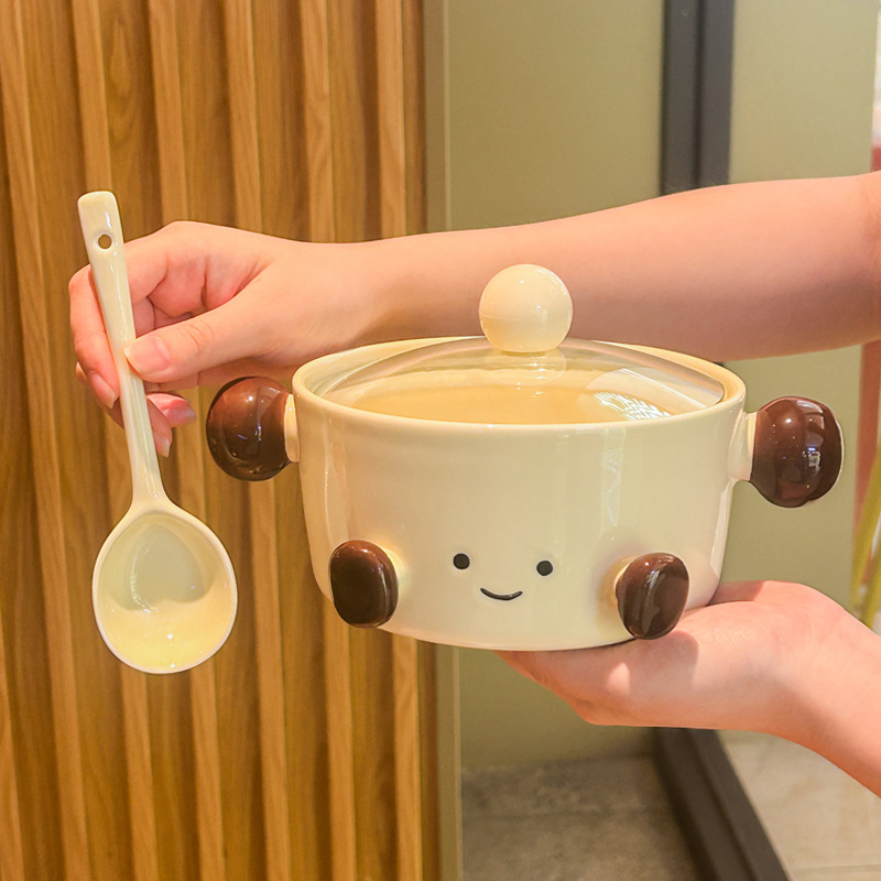 双耳汤碗可爱卡通泡面碗带盖2025新款高颜值螺蛳粉碗微波炉汤面碗