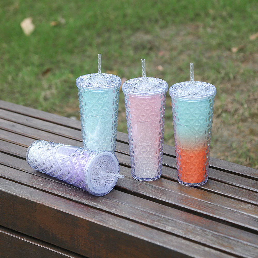 Vaso de Plástico con Pajita de Plástico PS Doble Capa y Ecológico para Oficina y Hogar