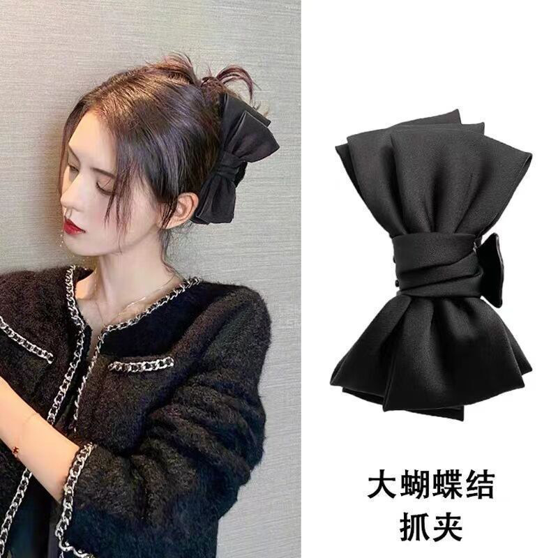 princess on the run headdress black double-sided big bow hair claw headdress temperament shark clip barrettes female back head