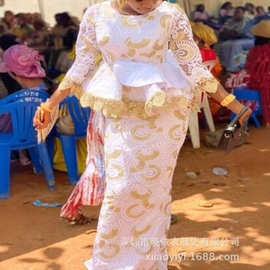 亚马逊跨境外贸气质通勤优雅刺绣花边大码收腰长袖上衣裙女装套装