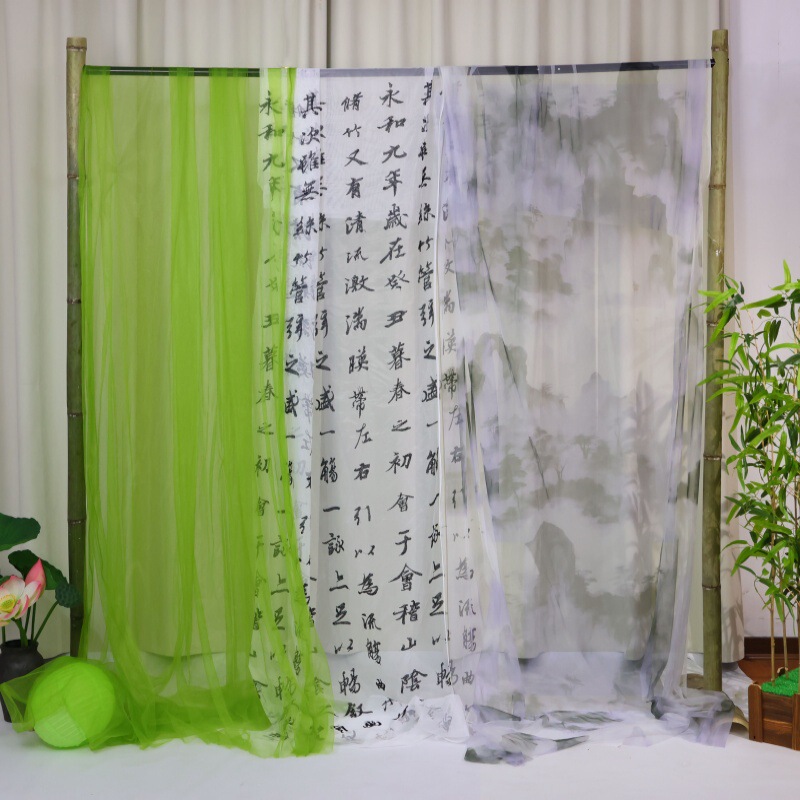 Chinese Style Ink Landscape Painting Green Gradient Tie-Dye Gauze Curtain New Chinese Style Ancient Style Scene Layout Wedding Shopping Mall Decoration
