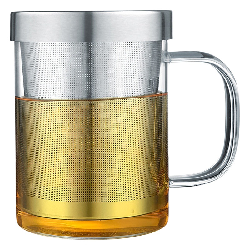 Taza de té de tres piezas Filtro de revestimiento de acero inoxidable con mango intuición Taza hogar vidrio de borosilicato taza de té perfumado