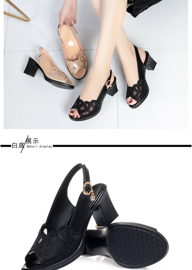 Sandal nữ quai chữ V gót dày đế mềm da thật — đen chi tiết 16