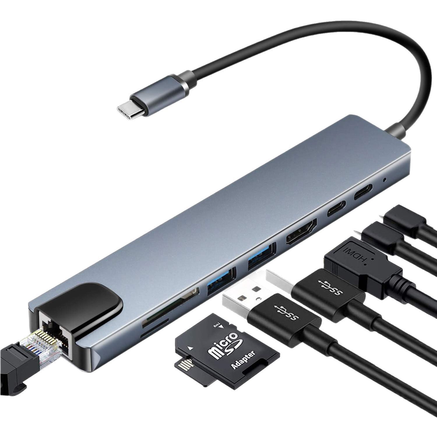 Sınır ötesi tip c8-in-1 yerleştirme istasyonu usb dönüştürücü, aynı ekran ağ kartı dizüstü bilgisayar sekiz'i bir arada yerleştirme istasyonu RJ45