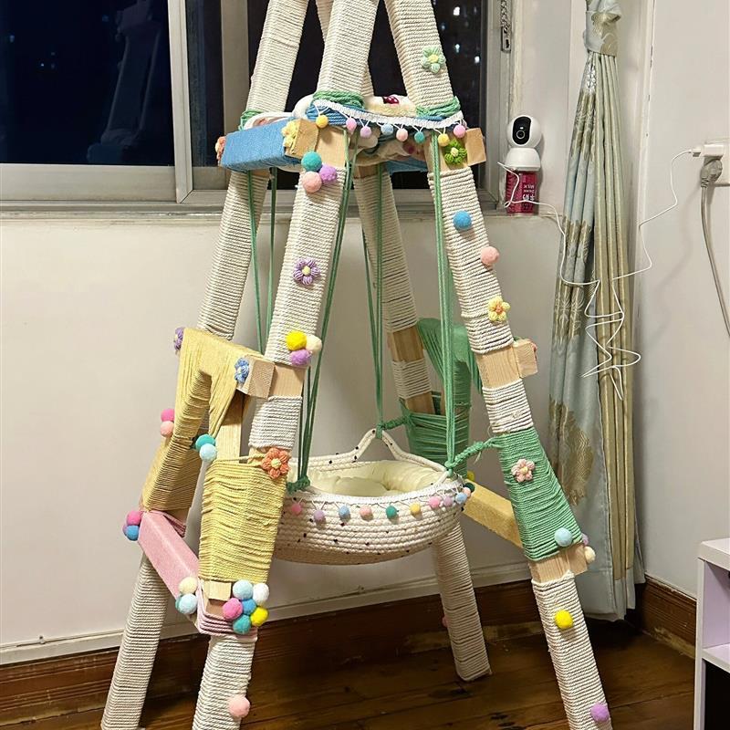 diy 猫クライミングフレーム センテナリウムロープ 猫スクラッチポスト グリーン ナチュラル麻ロープ 自家製手作りはしご 改造材料 麻ロープ|undefined
