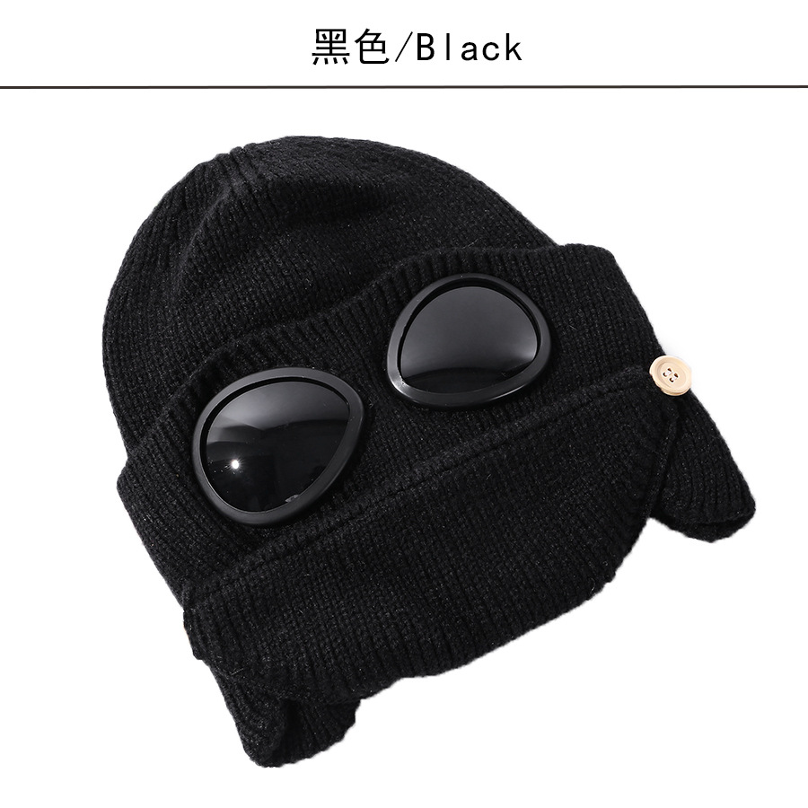 Otoño y invierno nuevo doble engrosado piloto sombrero de punto padres-hijos máscara cálida coreana gafas sombrero de lana para hombres y mujeres