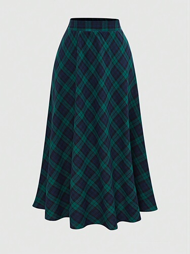 European and American women's clothing autumn and winter plaid skirt women's a-line skirt long large size woolen long dress high waist big swing skirt