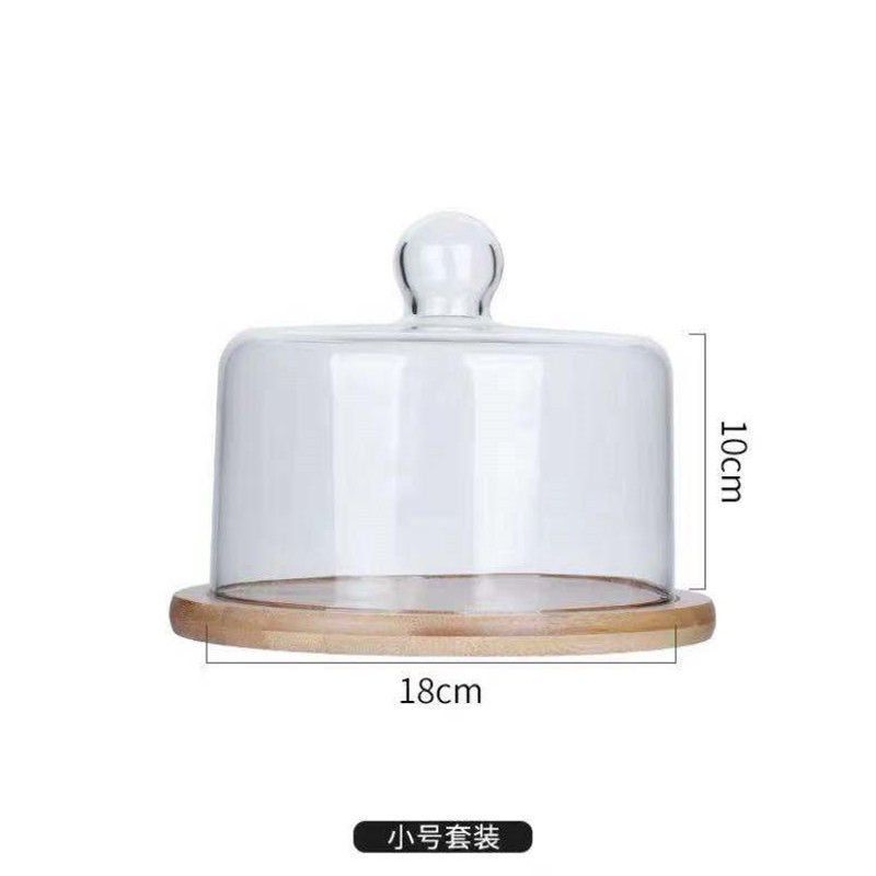 透明玻璃罩果盘下午茶蛋糕罩木质玻璃盖西点托盘盘水果甜点|undefined