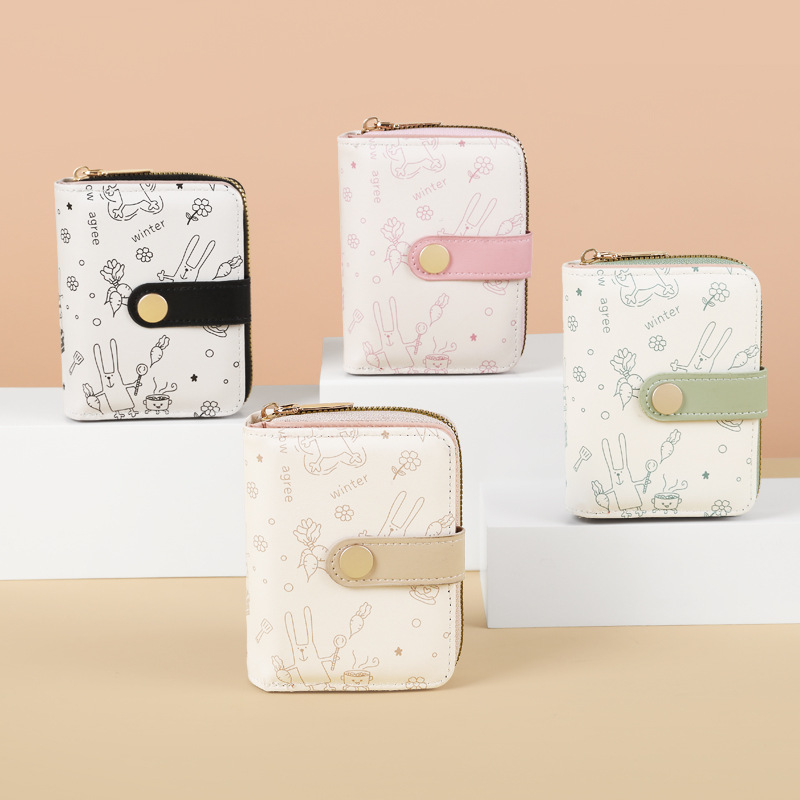 Simples y lindos gatitos de estilo japonés damas hebilla cambio de mano con bolso corto multifuncional para mujeres