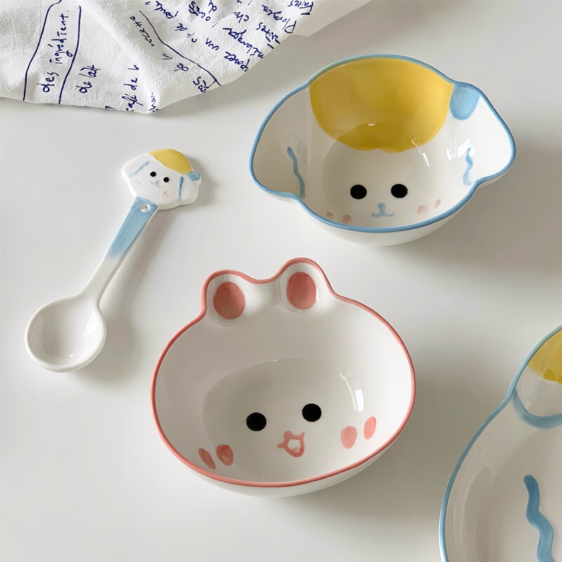 Ceramic Children's Eating Bowl Creative Cartoon Tableware Yogurt Bowl ins High Color Value Cute Bowl Plate suit Underglaze Color