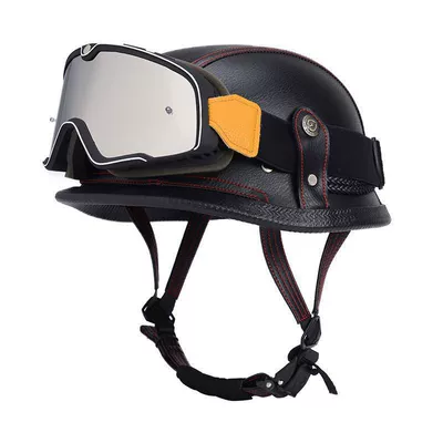 Motosiklet dəbilqələri – Helmet, Biker Helmet, Soldier-Style Steel - m55-56-black-and-red-lines-large-frame-goggles