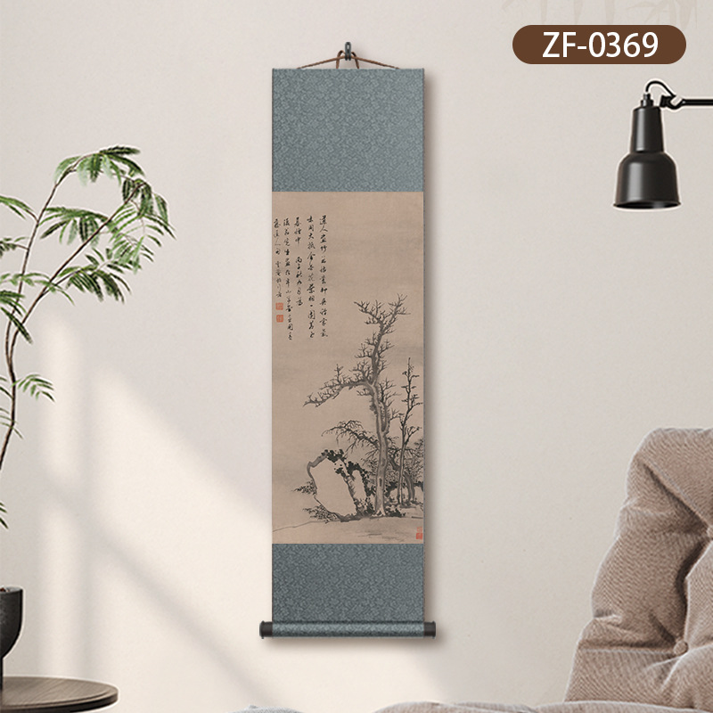 ZF-0369 Qing Luomu 고대 나무 대나무 돌 그림