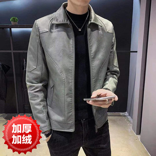 2025 Autumn and Winter Thickeneded Velvet Leather Casual Jacket Pu Leather Motorcycle Korean Style Slim and Handsome Jacket Men's Clothing