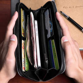 kaka韩版男士牛津布长款钱包简约百搭拉链手拿包时尚钱夹学生卡包