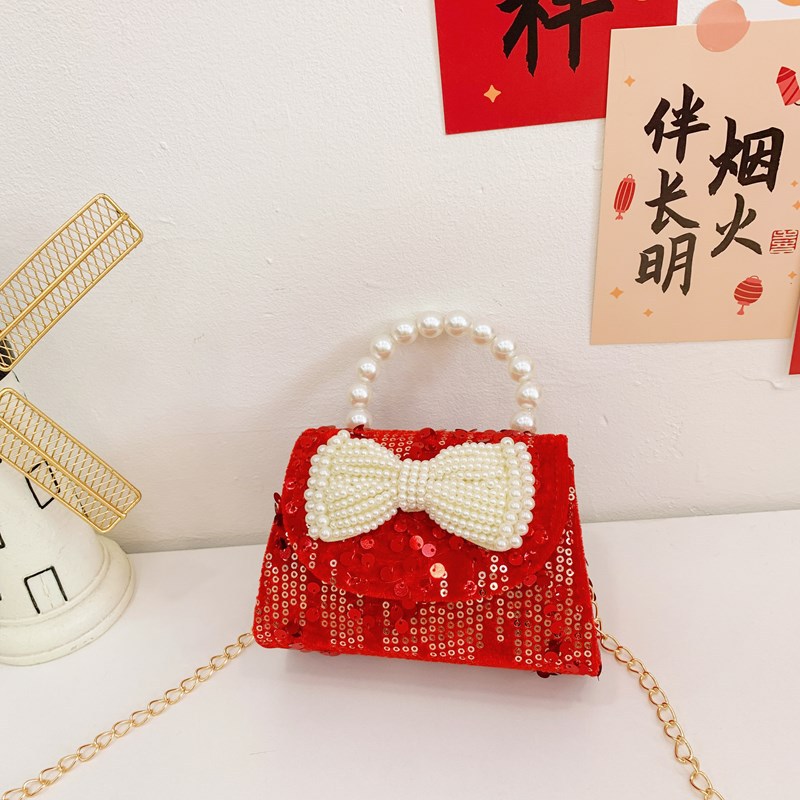 Bagos rojos perfumados para niñas bolsos de hombro con sequillas de perlas, bolsos para niños, bolsos de Año Nuevo para niños
