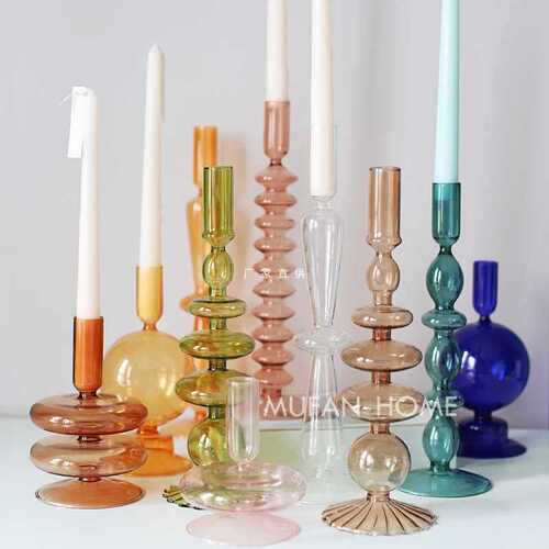 Wholesale Ins creative retro stained glass candlesticks light luxury bedroom bedside decoration ornaments candlelight dinner props