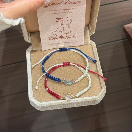 Fabric niche sun and moon hand-woven bracelet, handmade, high-end, simple, ins-style, adjustable, suitable for best friends and couples
