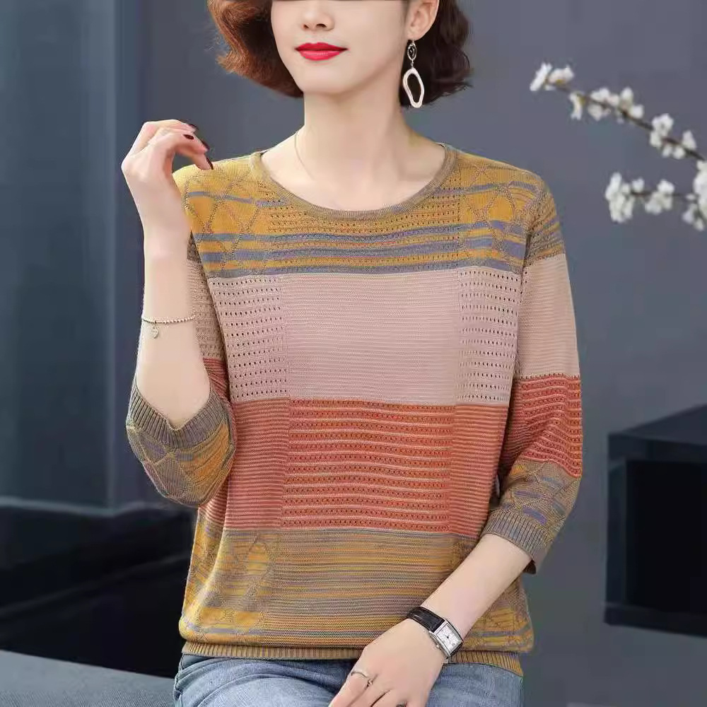 春秋季针织衫上衣女长袖薄款镂空2024年韩版新款早秋拼色冰丝罩衫