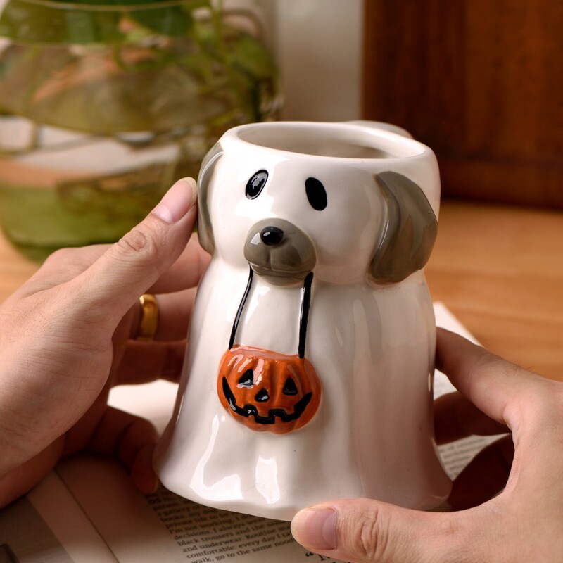 Creative Puppy Pumpkin Handmade Hand-Painted Ceramic Cup Creative Funny Cup Gift for Best Friend and Girlfriend Water Cup Gift