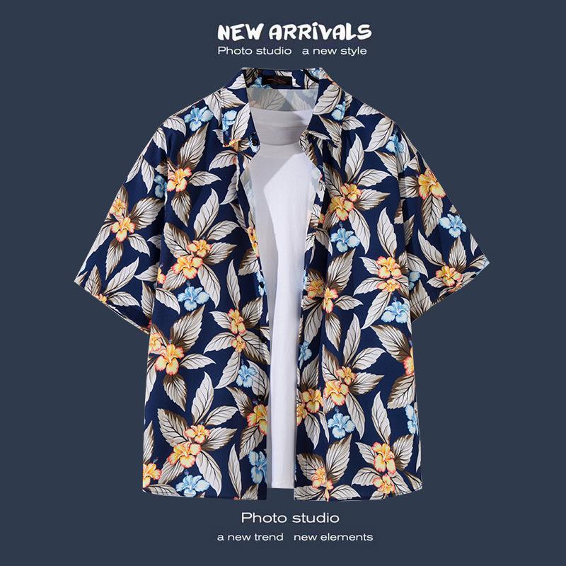 Camisas de manga corta estilo Hong Kong para hombres y mujeres, camisas florales de manga tres cuartos holgadas y delgadas de verano para playa hawaiana