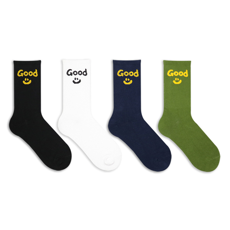 Drew American Fashion Brand Smiley Letter Socks European and American Niche Street Fashion Sports Mid-Socks Men and Women Pure Cotton