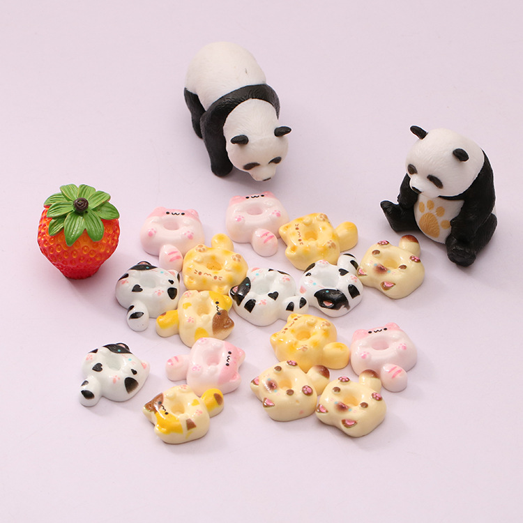 创意猫咪甜甜圈微缩树脂食玩kitty模型 diy奶油胶发夹小饰品批发