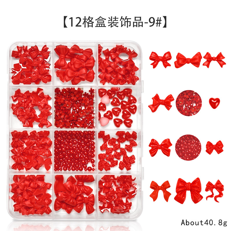 Explosión 3D aurora estereoscópica corbata de mariposa flores joyas de manicura resina roja red taladro plano accesorios de perlas semicirculares