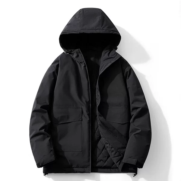 Cross-border wholesale American outdoor sports windproof cotton-padded clothes men's fleece-lined thickened cotton-padded clothes solid color workwear hooded mountaineering