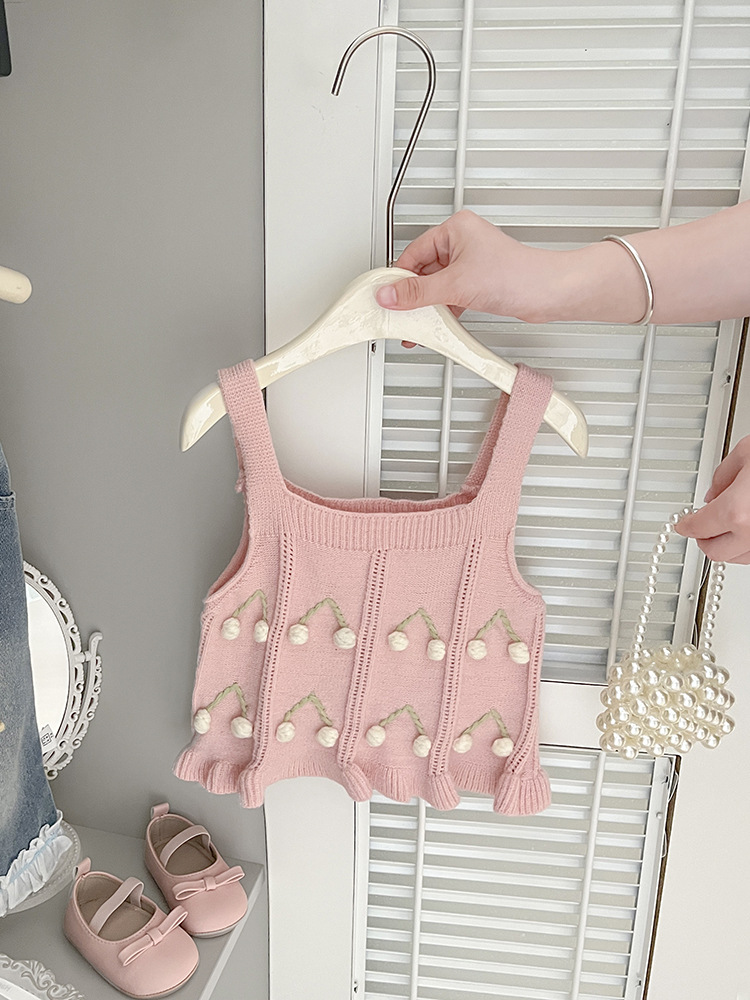 2025 otoño nuevo chaleco de lana dulce para niñas camisa de punto para bebés camisa de hombro suéter para bebés chaleco