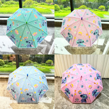 史迪仔学生儿童雨伞可爱卡通长柄高颜值半自动透明清新加厚