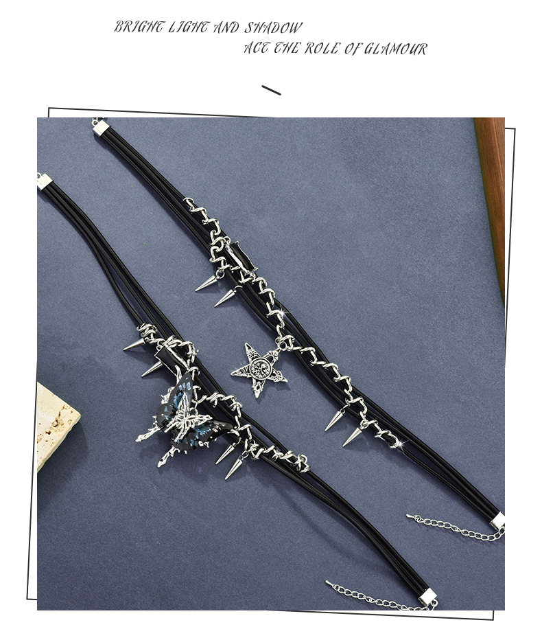 Hip-Hop Cool Style Star Butterfly Skull Pu Leather Alloy Chain-free Choker Wholesale display picture 2