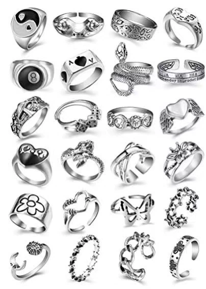 Retro Adjustable Ring Set, Punk Style, Alloy Electroplated, 16-Piece Mix (Adjustable)