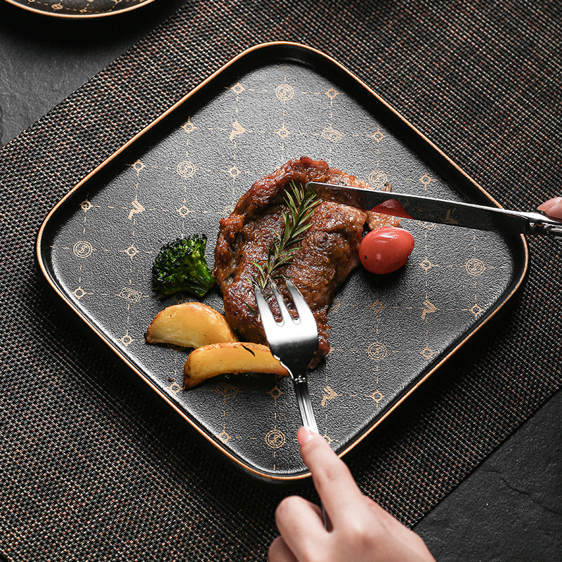 Japanese black matte ceramic high quality dinner plate for home use