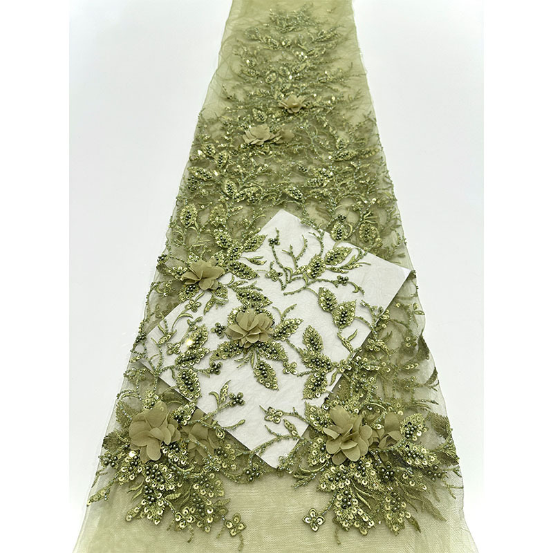 Comercio exterior venta caliente sequinilla bordado tela de tela de cabida falda tubo de perlas bordado tela de malla de bordado tubo de perlas tridimensional tela de moda