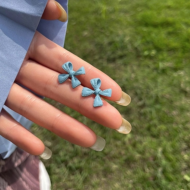 Bow Knot Pattern Simple Candy Color Small Bow Earrings