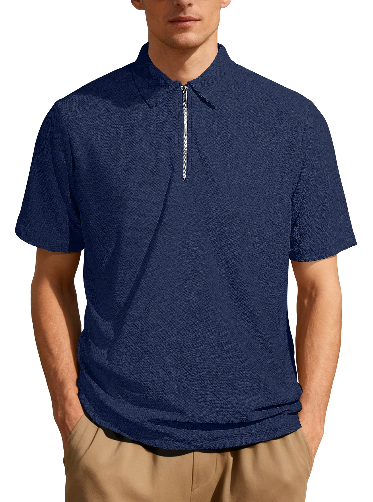 Nuevo comercio exterior transfronterizo de verano de Europa y Estados Unidos, camiseta de polo de manga corta casual diaria, camiseta de medio zipper
