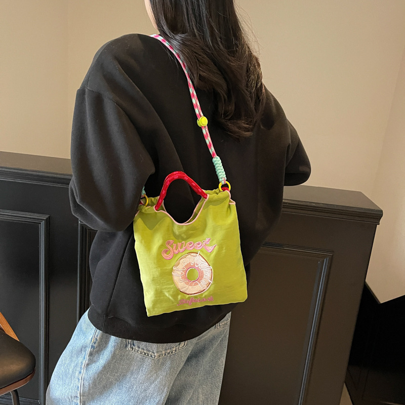 Japanese Style Ins Embroidered Donut Nylon Bag 2025 New Fashion Mini commuter Bag Shoulder Crossbody Small Bag
