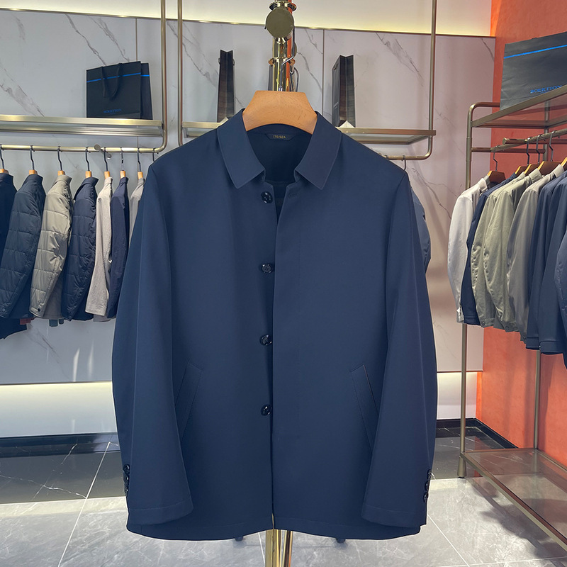 Men's Business Lapel Mid-Length Jacket Middle-Aged Autumn and Winter No-Iron New Windbreaker Jacket Men's Wholesale Y2206