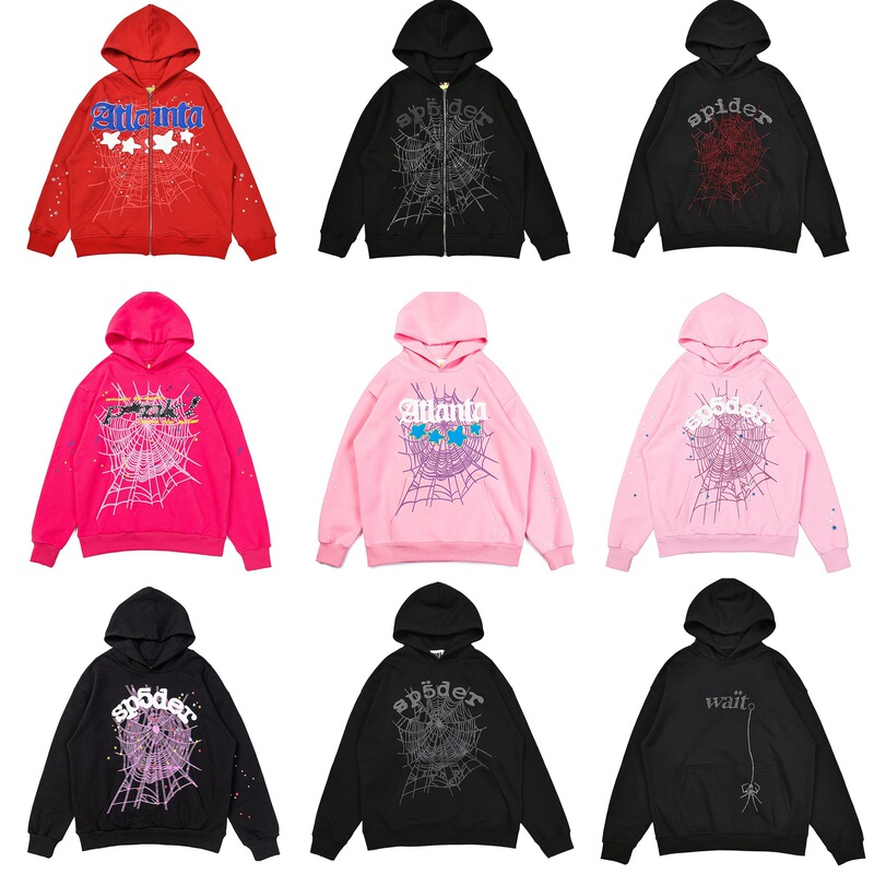 25Ss High-Quality Sp555Der American Trendy High Street Rhinestone Foam Letter Spider Web Hoodie Unisex Top