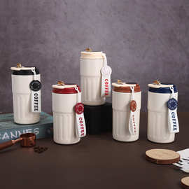 厂家创意高颜值智显咖啡杯不锈钢真空保温杯户外便携带提绳随身杯