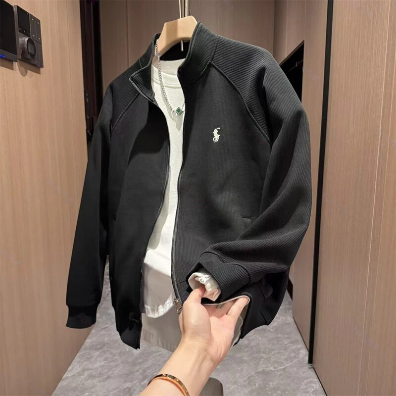 秋季新款立领男士轻奢潮流休闲时尚百搭纯色夹克帅气拉链外套|undefined