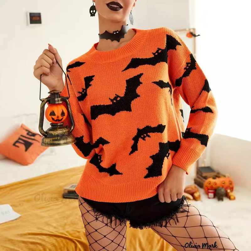 Amazon Holiday Autumn and Winter Fashion Women Long Sleeve Halloween Jacquard Sweater Knitted Top Women Costume Amazon Holiday Autumn and Winter Fashion Women Long Sleeve Halloween Jacquard Sweater Knitted Top Women Costume