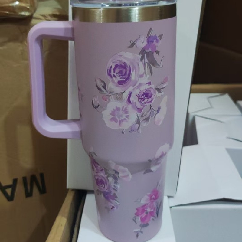 印花新款40oz汽车杯巨无霸冰霸杯便携手柄杯大容量吸管水杯3DUV印|undefined