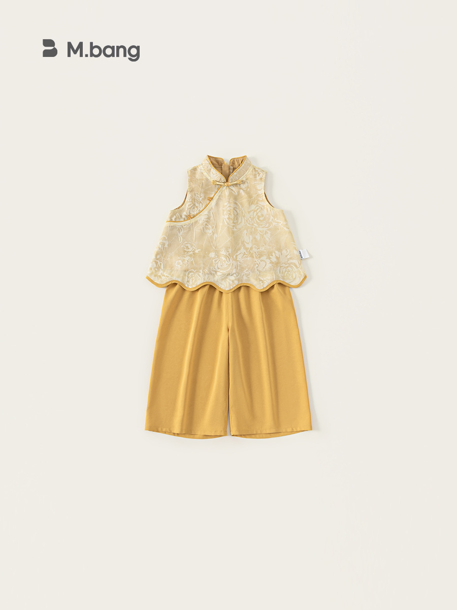 Youbao ropa para niños verano estilo nacional ropa para niños tesoro femenino de dos piezas pantalones anchos sin mangas chinos traje Hanfu para niñas