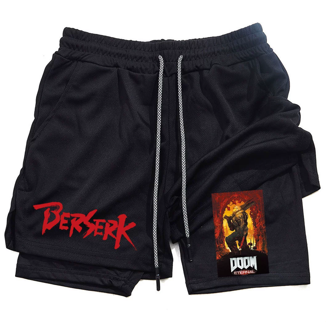 Японская анимация Berserk Sword Wind Legend Peripheral Print Мужские спортивные шорты фитнес Двойной слой Пятиминутные шорты