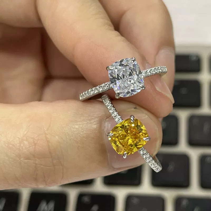 JZ529 肥长方黄钻锆石1.5克拉微镶戒指 女款冰花钻戒子