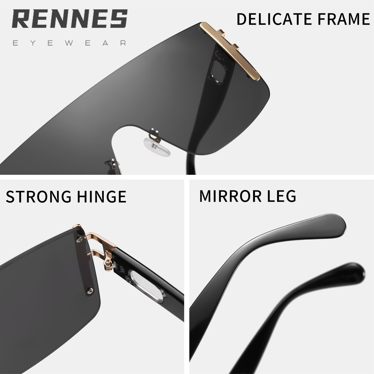 Nuevas películas integradas sin marco transfronterizas para hombres y mujeres con el mismo estilo, pasarelas europeas y americanas de vanguardia, gafas de sol de lujo ligeras, gafas de sol para exteriores